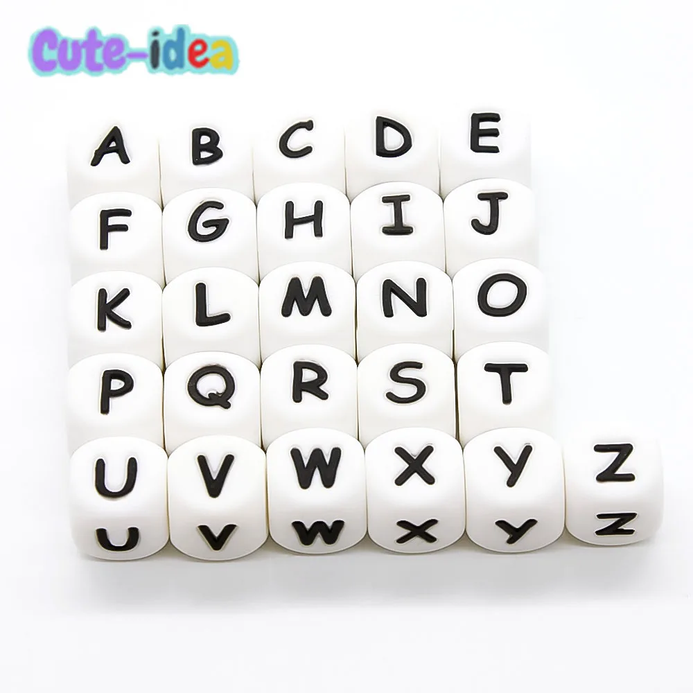 Cute-Idea 500pcs silicone beads english alphabet letters teether Food Grade chewing handmade Pandents Personalized Name teething