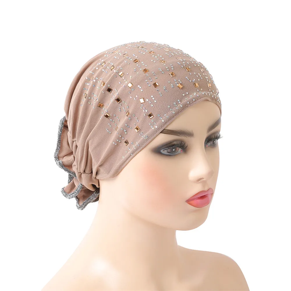 Muslim Women Flower Cancer Chemo Hat Bonnet Hair Loss Cap Islamic Turban Cap Head Wrap Cover Beanies Skullies Arab Rhinestone