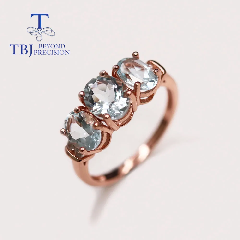 Imagem -02 - Tbj 925 Prata Esterlina Natural Aquamarine Anel Brincos Conjunto de Jóias Moda Feminino Diário Usar Jóias Finas