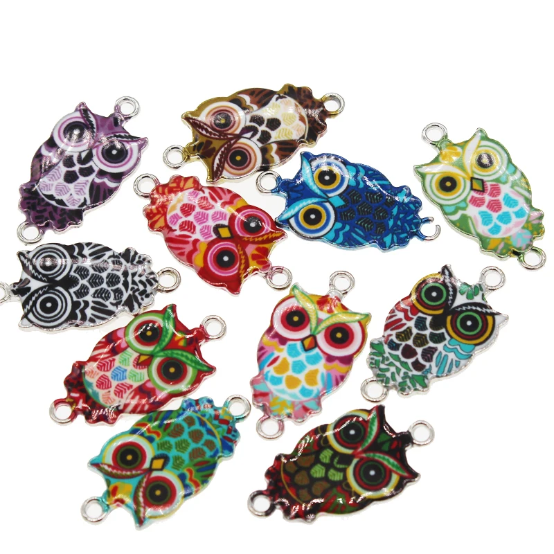 6PCS 13x27mm rhodium color alloy enamel owl bracelet link accessories necklace jewelry making DIY earring accessories