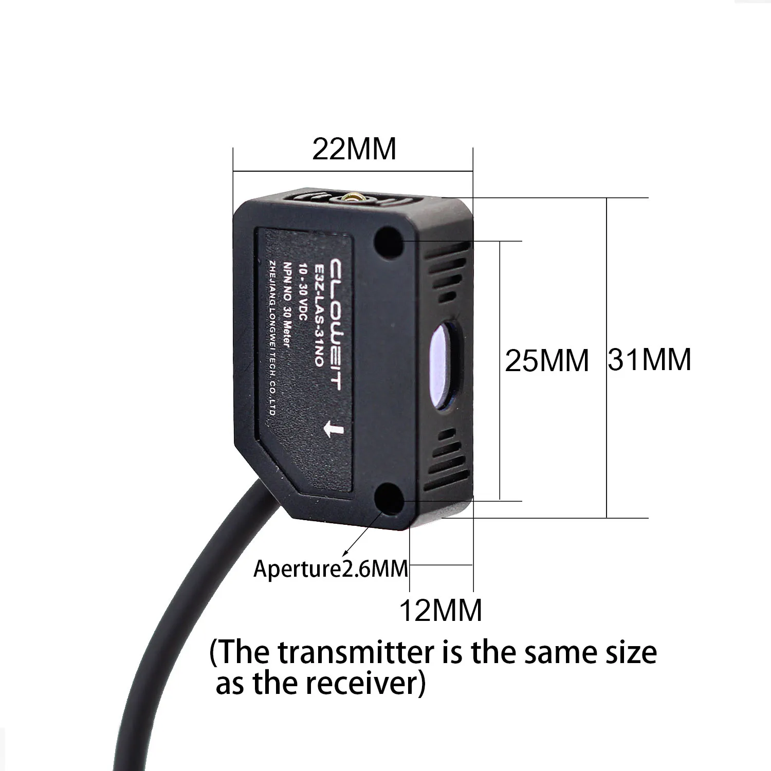 Cloweit  Laser Beam Photoelectric Switch Infrared Sensor NPN PNP 30meter Far Distance Transmission Small  Photo Switches E3Z-LAS