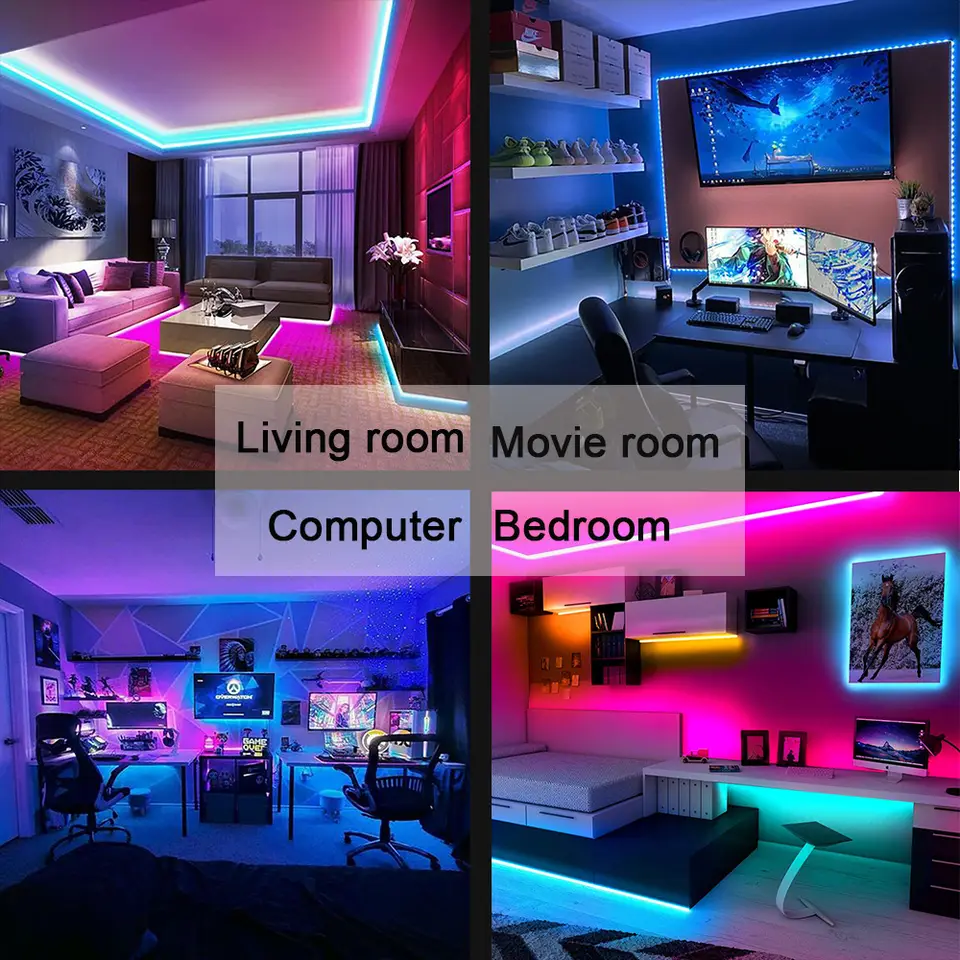 شريط إضاءة LED يعمل عبر البلوتوث ومنفذ USB 5050 SMD 5V أضواء RGB مرنة شريط مصباح LED شريط RGB لاصق ذاتيًا للتلفزيون وسطح المكتب ثنائي - 6
