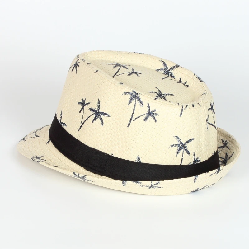 Wholesale Fashion Lady Fedora Trilby Gangster Cap Straw Panama Hat Men Women Summer Beach Paper Jazz Hats With Tree