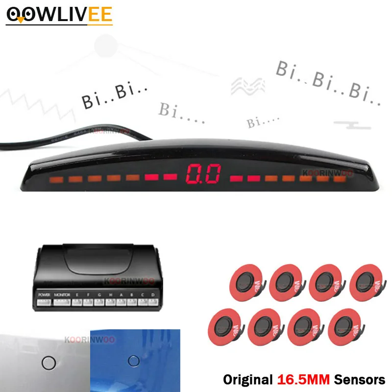 OOWLIVEE Dual CPU Car Parking Sensor 8 LCD Monitor Radars Detector Alert Indicator Original 16.5mm Flat Car Detector Jalousie