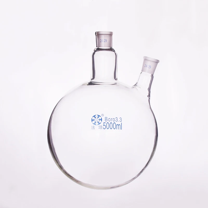 

Two-necked flask oblique shape,with two necks standard ground mouth,Capacity 5000ml,Middle joint 24/29 and lateral joint 24/29