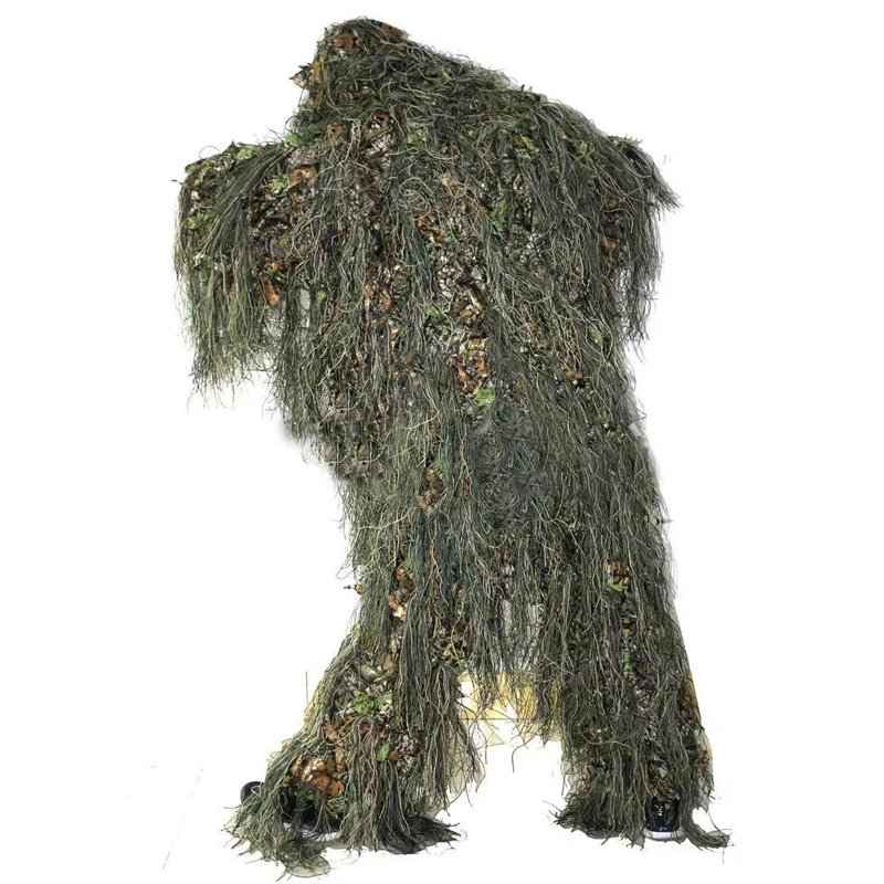 Ghillie Suit Hunting Woodland 3D Bionic Leaf Disguise Uniform Cs  Encrypted  Camouflage Suits Set tactical new view 3