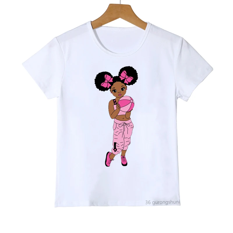 

Sport Black Girl With Basket Ball T-Shirts Summer Fashion Black Black Girls T Shirts Cute Baby Tshirt Girls Short-Sleeved Tops