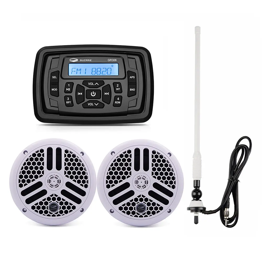 

Marine Bluetooth Stereo Radio FM AM MP3 Player Audio+6.5 inch Marine Waterproof Outdoor Speakers+ Boat Antenna For Yacht ATV UTV