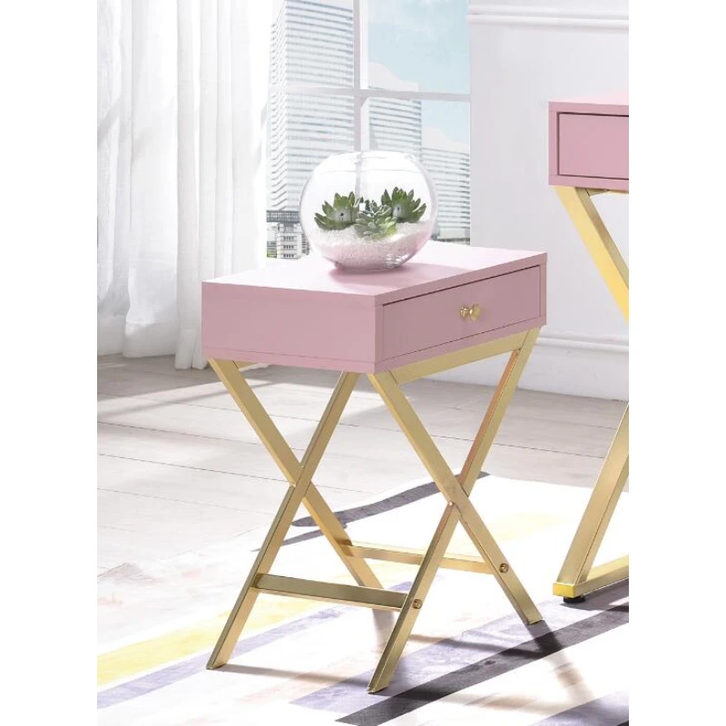 Coleen X-Shaped Foot Nightstand 16x12x22 Inch Bedside Table Cabinet Side Table with 1 Drawer 3 Colors[US-W]