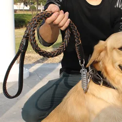 Correa trenzada de cuero genuino para perro, correa de entrenamiento para perros grandes, de alta resistencia, para Pastor, Bulldog, Labrador, Gold Retriever, para mascotas