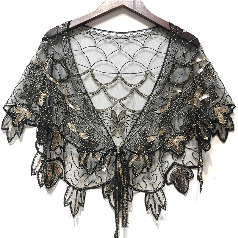 Elegant Vintage Sparkly Shawl Wraps: Beaded Sequin Boho Evening Cape for Women's Dress Accessories