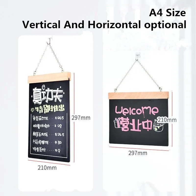 A4 Double Side DIY Hanging Door Sign Blackboard Plaque Restaurant Cafe Bar Home Yard Door Open Close Notice Sign Holder Board