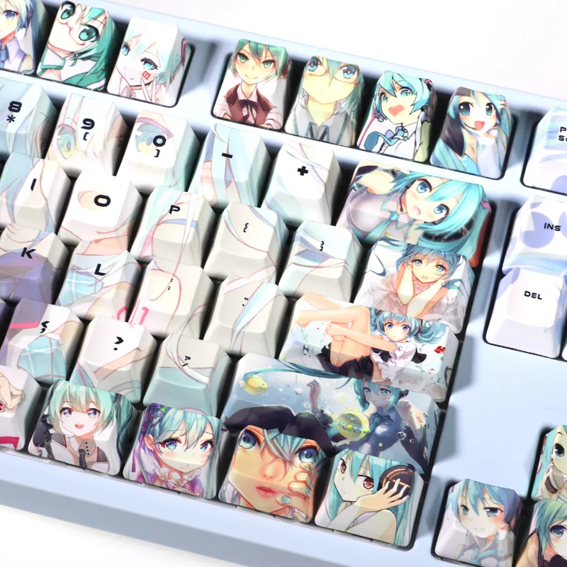 1 Set PBT 5 Sides Dye Sublimation Keycaps Two Dimensional Anime Beauty Girl Key Caps For ANSI Layout Mechanical Keyboard