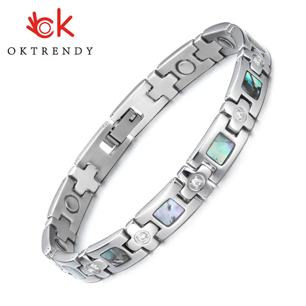 Magnetic Stainless Steel Link Chain Charm Magnetic Germanium Far Infrared Bracelet For Women Fashion Femme Bangles Jewelry