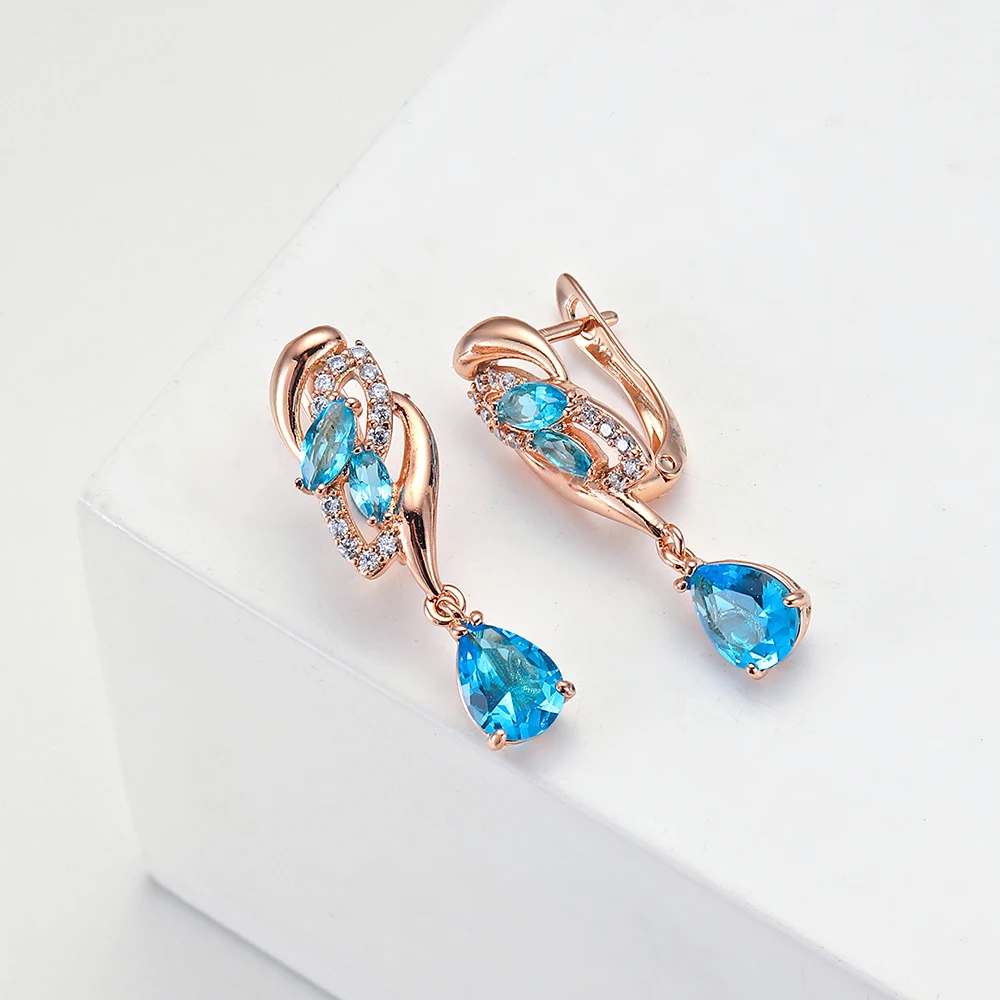 Hot Sale Drop Earrings Quality Cubic Zirconia Rose Gold Plated Pink Blue Woman Crystal Earring Fashion Jewelry Wholesale