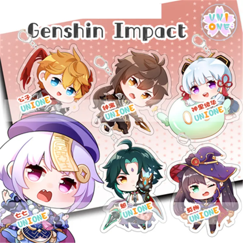 GENSHIN IMPACT Peripheral Keychain Standing Badge Pendant AlBEDO KEQING KLEE ZHONGLI