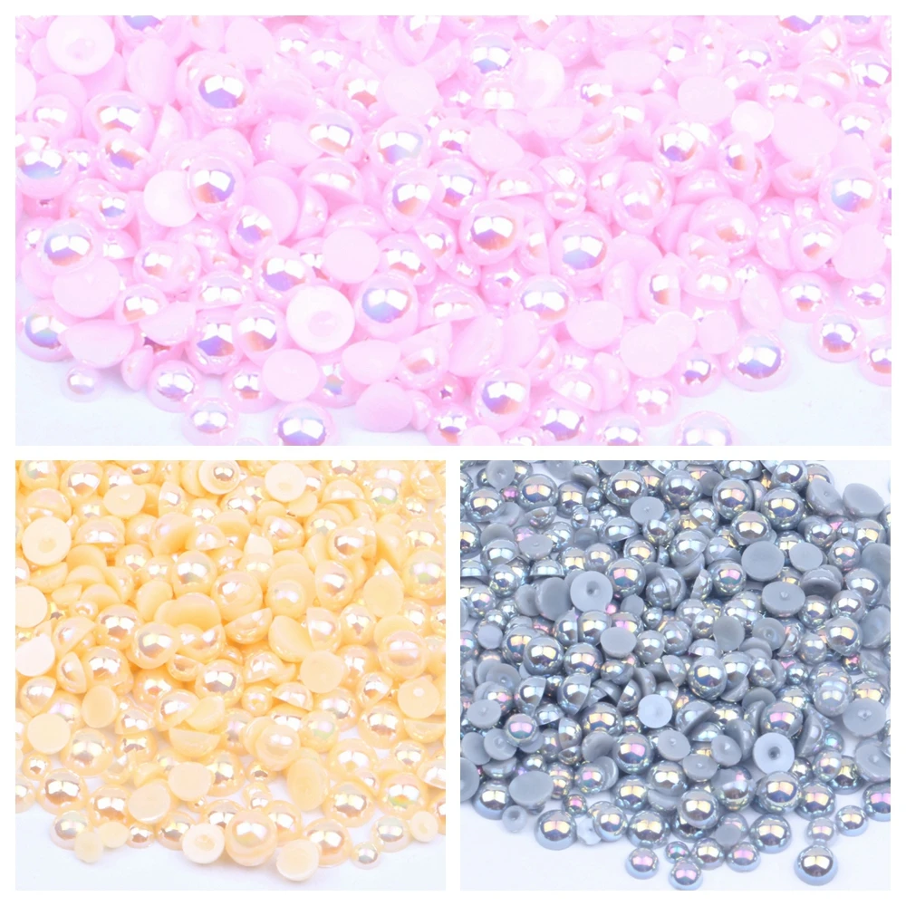 Silver Color Half Round Resin Pearls 2-12mm And Mixed Sizes Flatback Glue On Craft Beads DIY 3D Nails Art Decorations