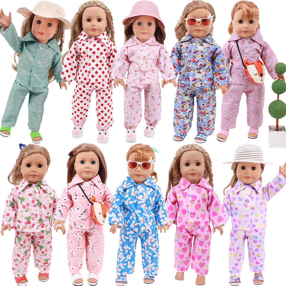 Doll Clothes Cute Floral Print Shirt Pajamas For 18 Inch American Doll Girl's 43 Cm New Born Baby,Holiday Gifts For Children