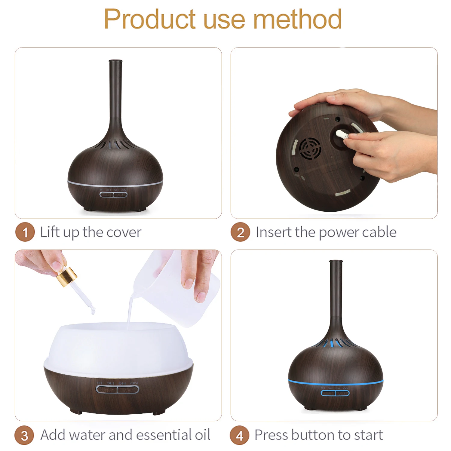 400ml Humidifier Electric Aroma Air Diffuser Wood Grain Ultrasonic Air Humidifier Essential Oil Aromatherapy Mist Maker Home