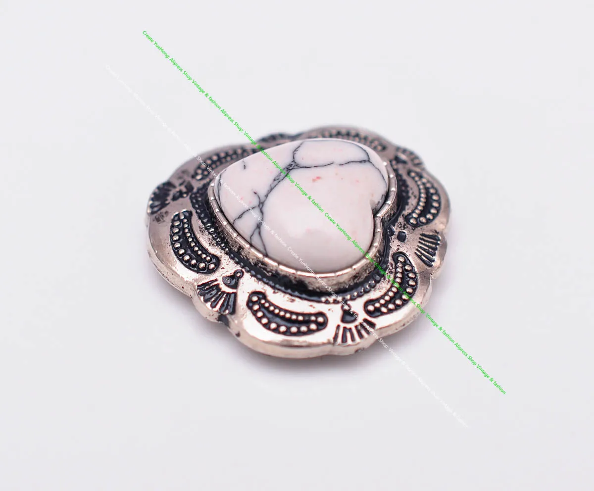 10X Silber Indische Blume Kunst Echt Grün Liebe Herz Türkis Leathercraft Haar Zubehör Nähen Schaft Taste Concho Verschluss – Detail 14