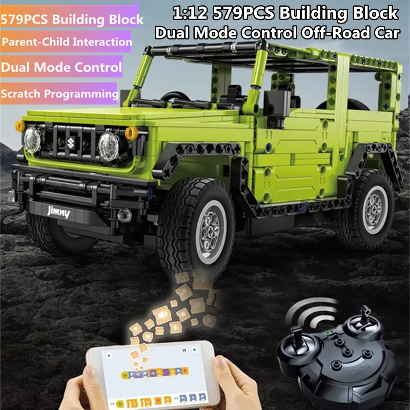 

1:12 Buildling Block Dual Mode Control High Speed Off-Road Car Programming Parent-Child Interaction DIY Splicing Jimny RC Truck