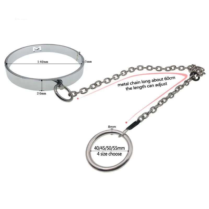Metal Neck Collar with Cock Ring Adult Games BDSM Bondage Slave Collar Penis Ring Sex Toys For Men Chastity Erotic Couple Toys