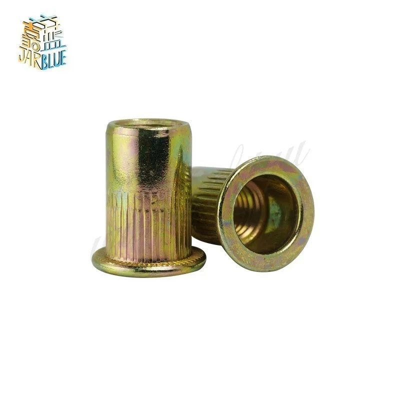 120pcs/set M4 M5 M6 M8 M10 Zinc Plated Knurled Rivnut Flat Head Threaded Rivet Wood Insert Cap Insert Furniture Nut Mix