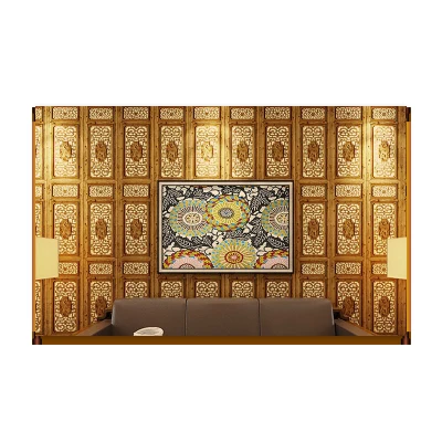 PAYSOTA Chinese Style Imitation Wood Wallpaper Carving Window Pane Bedroom Study Room Wall Decoration