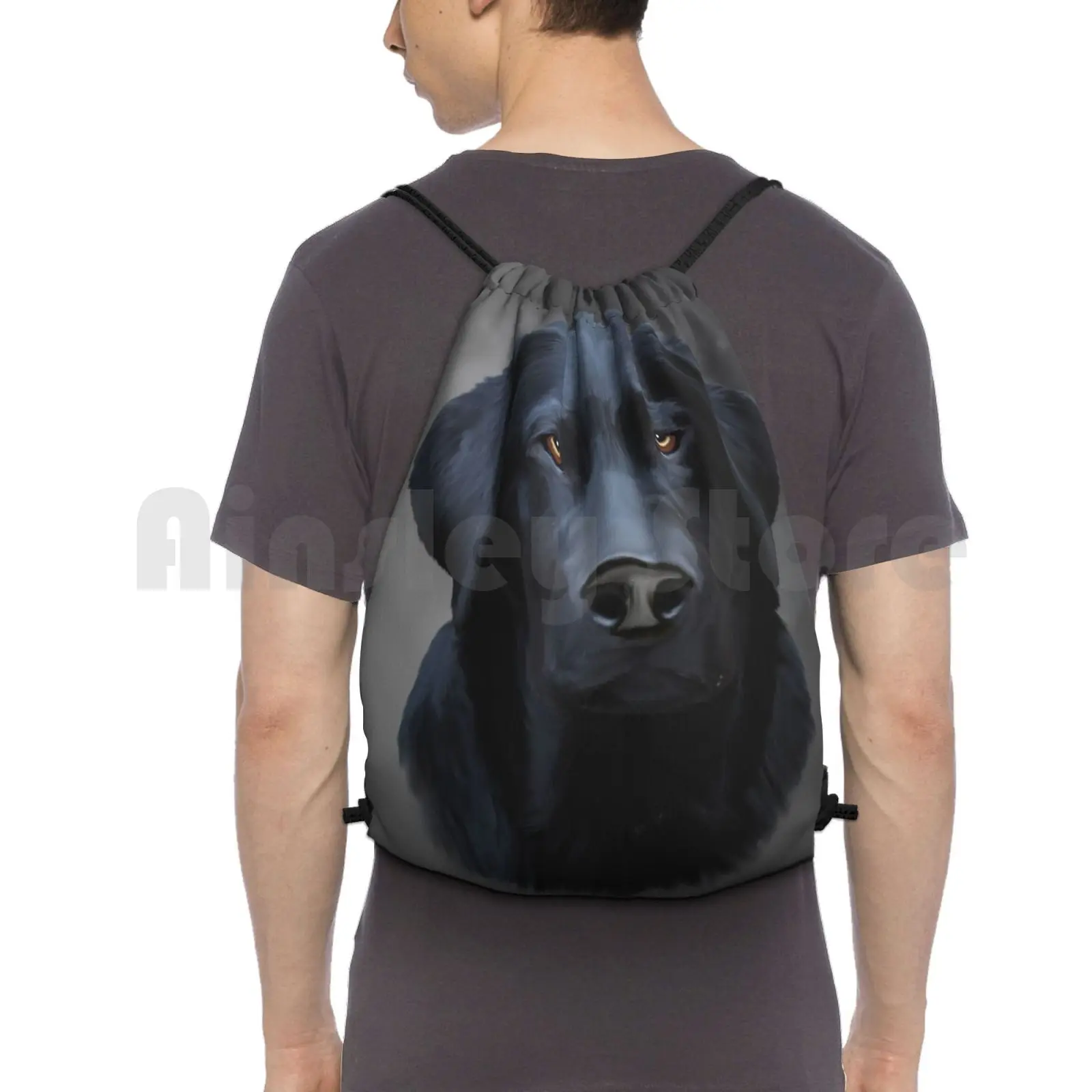 Black Labrador Dog Water Color Art Painting Backpack Drawstring Bags Gym Bag Waterproof Dog Breed Owner Dogs Puppy Funny