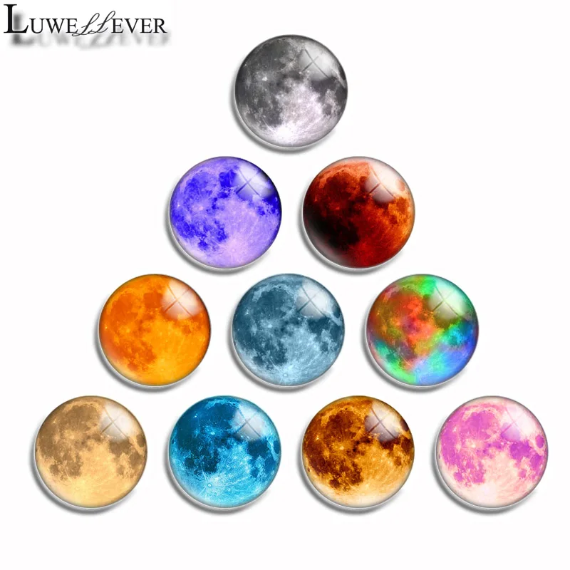 12mm 10mm 14mm 16mm 20mm 25mm 494 Moon Mix Round Glass Cabochon Jewelry Finding 18mm Snap Button Charm Bracelet