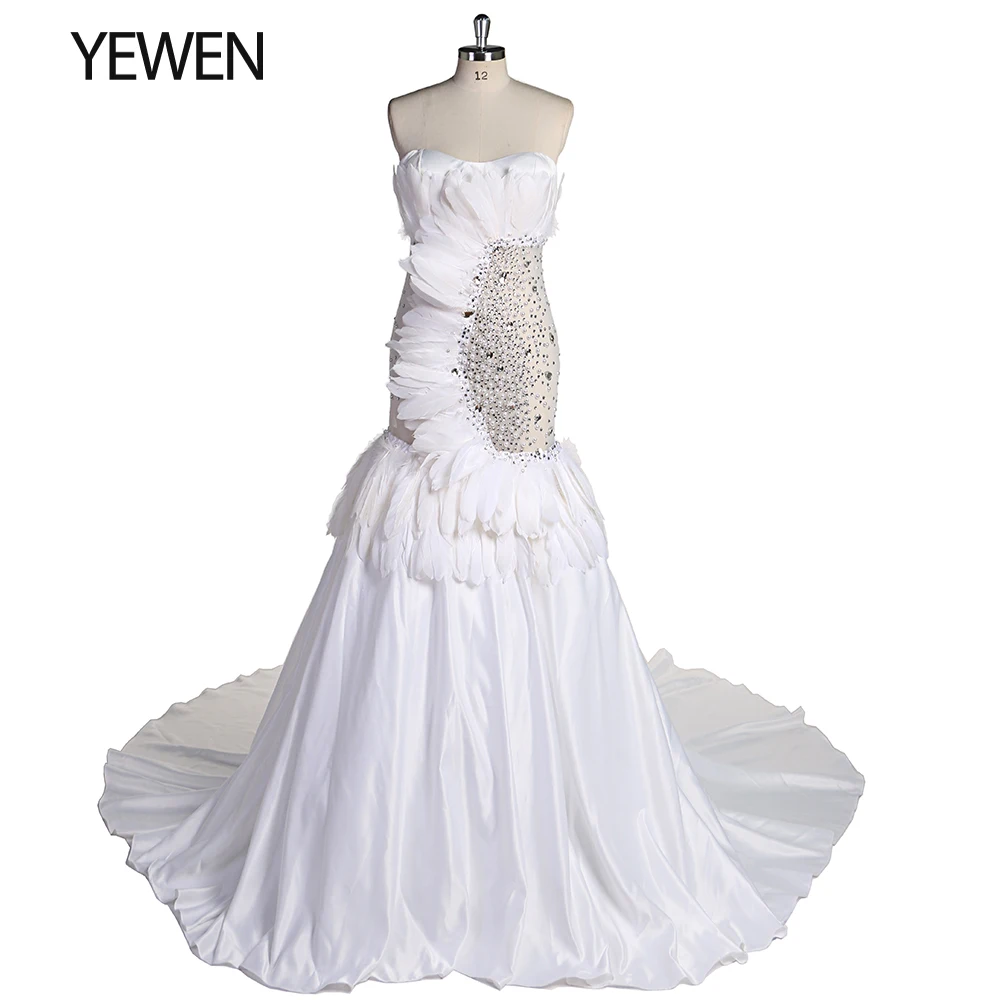 Newest Gorgeous Beadings Mermaid Maternity Dresses Women Sexy See Thru Strapless Long Photography Dress With Feathers YEWEN