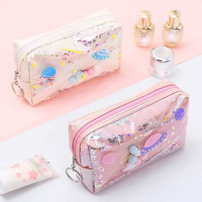 Cute Laser Planet Make Up Bags Women Travel Cosmetic Bag Makeup Case Zipper Handbag Organizer Storage Pouch Toiletry Wash Bag