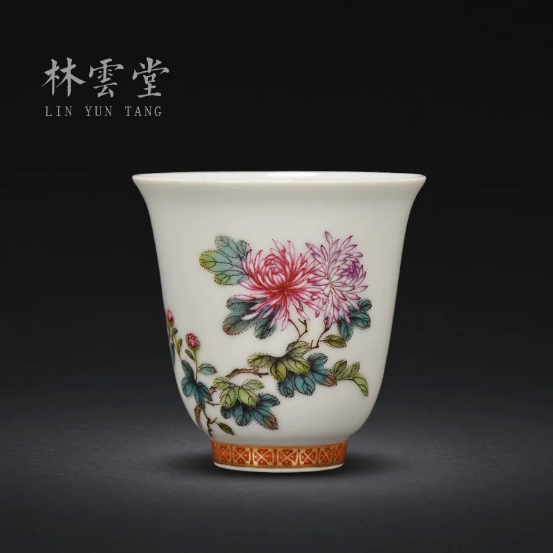 Lin Yuntang hand-painted chrysanthemum pastel master cup single cup jingdezhen ceramics by hand kung fu tea cups