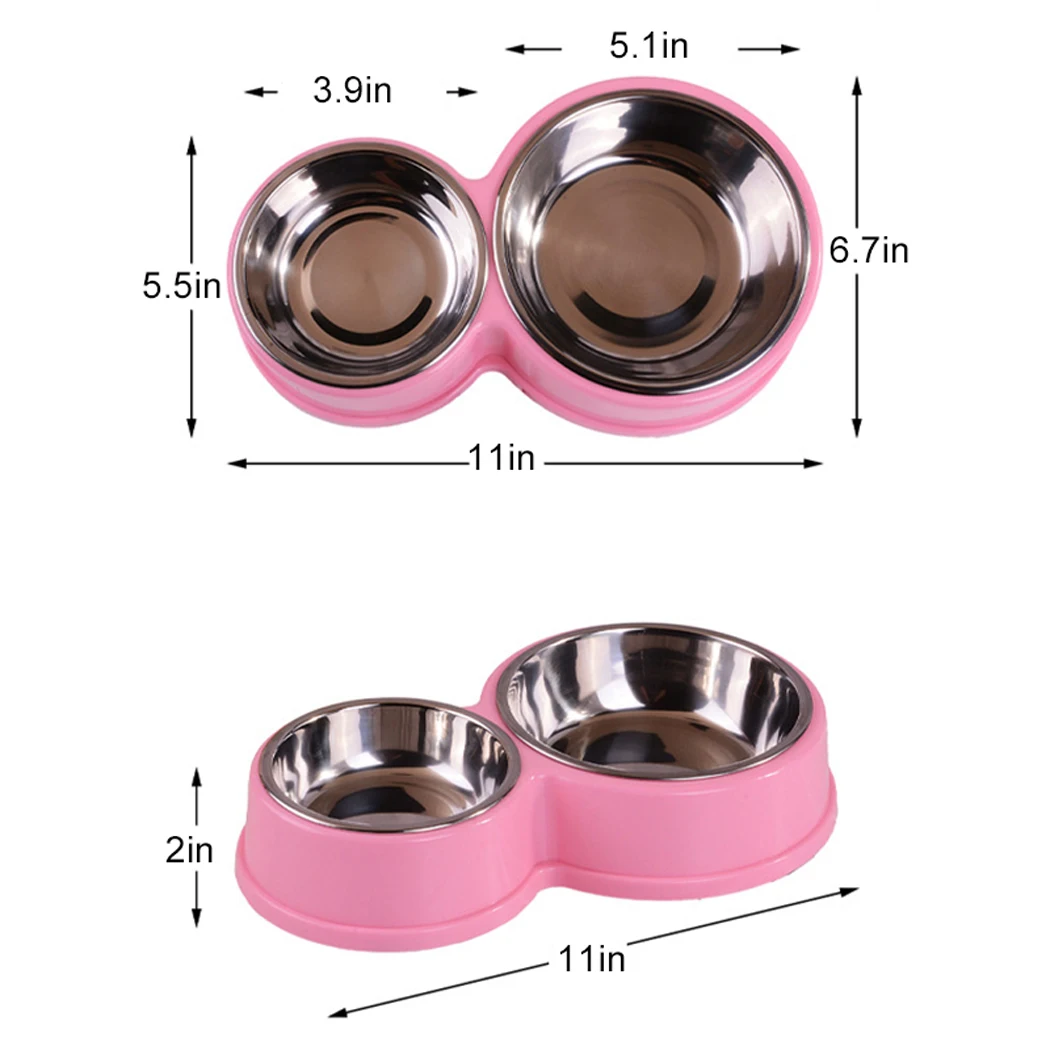 Double Pet Bowls Dog Food Water Feeder Stainless Steel Pet Drinking Dish Feeder Cat Puppy Feeding Supplies Small Dog Accessories