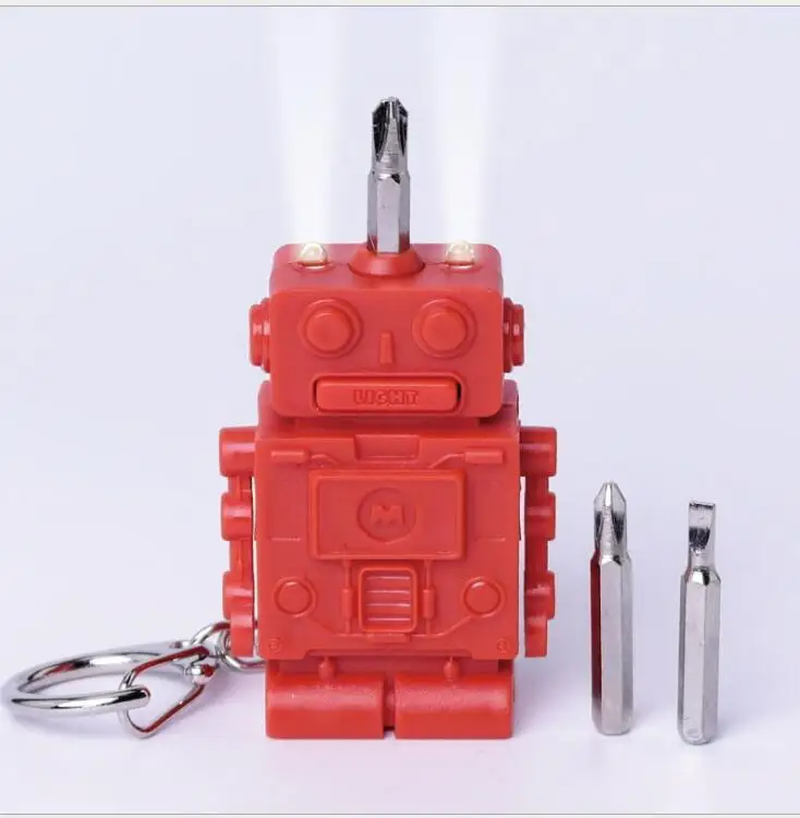 Mini Robot Gadget Keychain stainless steel LDE Flashlight Multifunctional Pendant Screwdriver keychain pocket repair tool