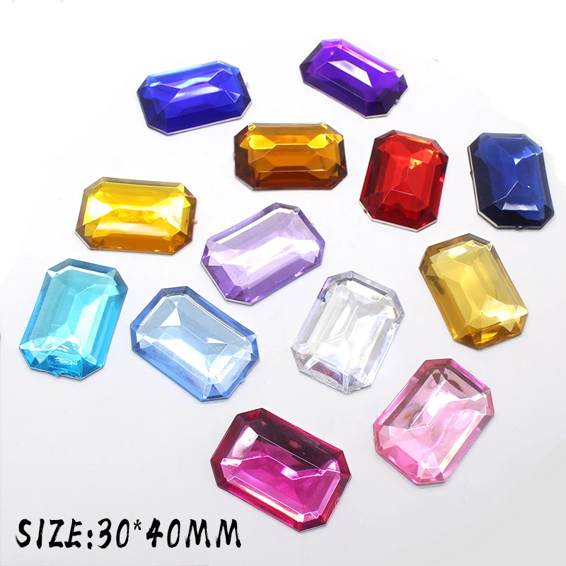 ZMASEY 10Pcs/Lot 30*40mm Rectangle Rhinestones Acrylic Buttons  Invitation Ribbon Decorative DIY Handwork Accessory