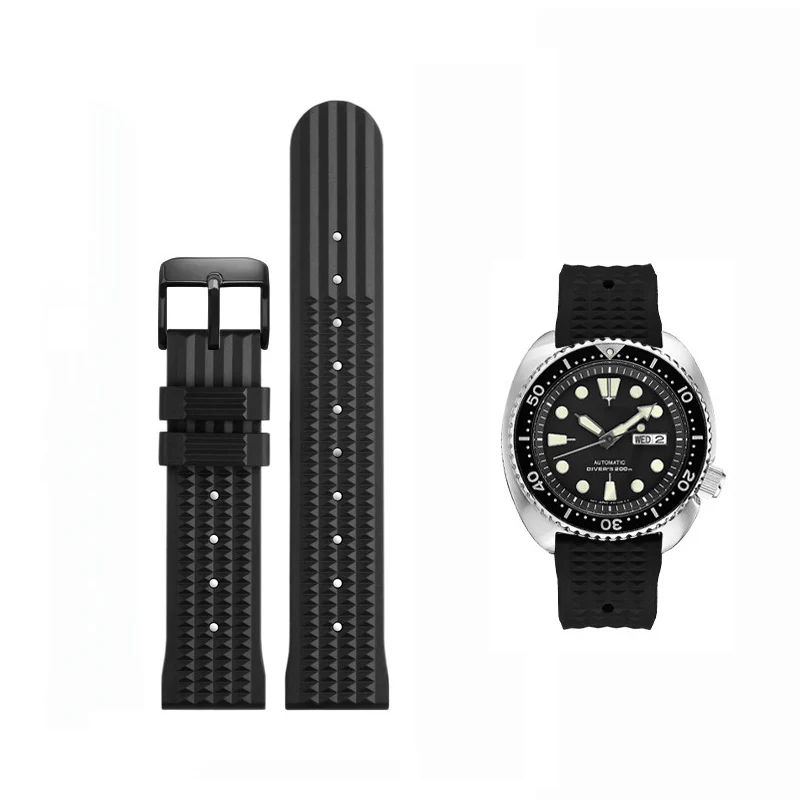 20mm Black Sport Silicone Strap Waterproof Watchband Men Rubber Bracelet Watch Waffle Strap Replacement Accessories