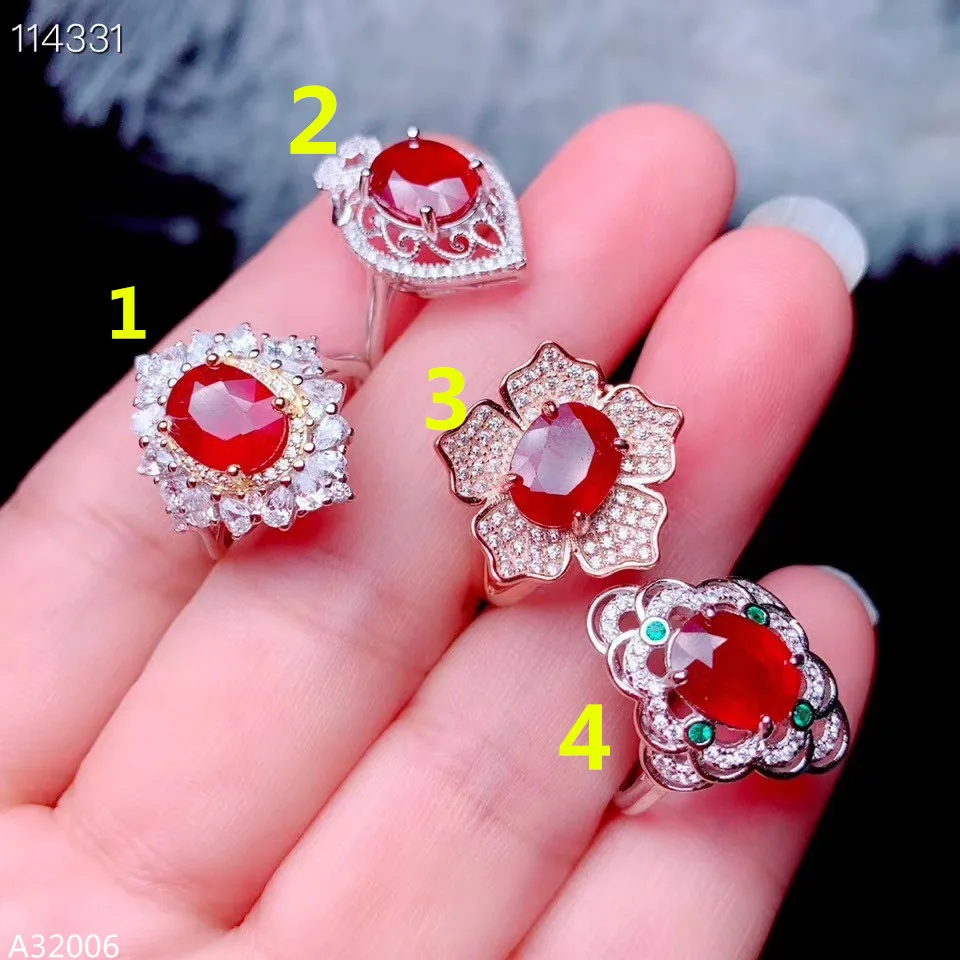 925 sterling silver natural newly burned ruby girl ring 4 models optional high-clarity translucent luxury fashion support testin