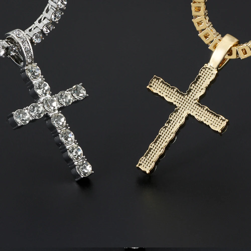 Men Women Hip Hop Cross Shiny Pendant With 4mm Zircon Tennis Chain Charm Iced Out Bling Exquisite Necklace Jewelry Fashion Gift