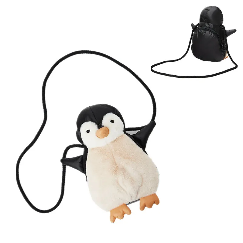 2024 autumn and winter new cute little penguin messenger bag toy doll three-dimensional shape shoulder bag black