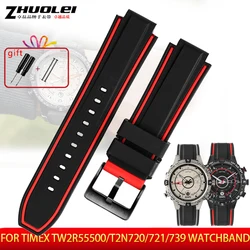 New Silicone Rubber mens Watchband Stripes strap for Timex E-tide Compass T2N720 T2N721 TW2T76300  TW2T76500 T45601 convex 16mm