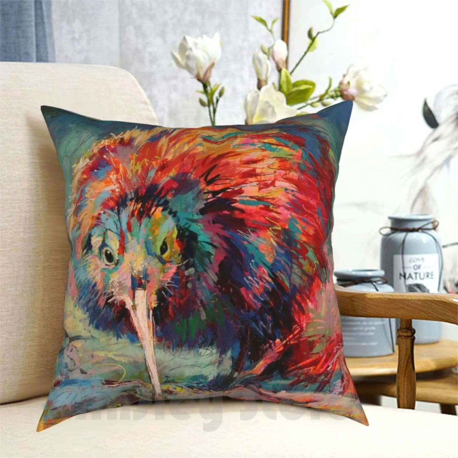 Funda de almohada Kiwi impresa para el hogar, funda de almohada suave DIY, pájaro Kiwi, animales de Nueva Zelanda, plumas, naturaleza, bosque, Color divertido