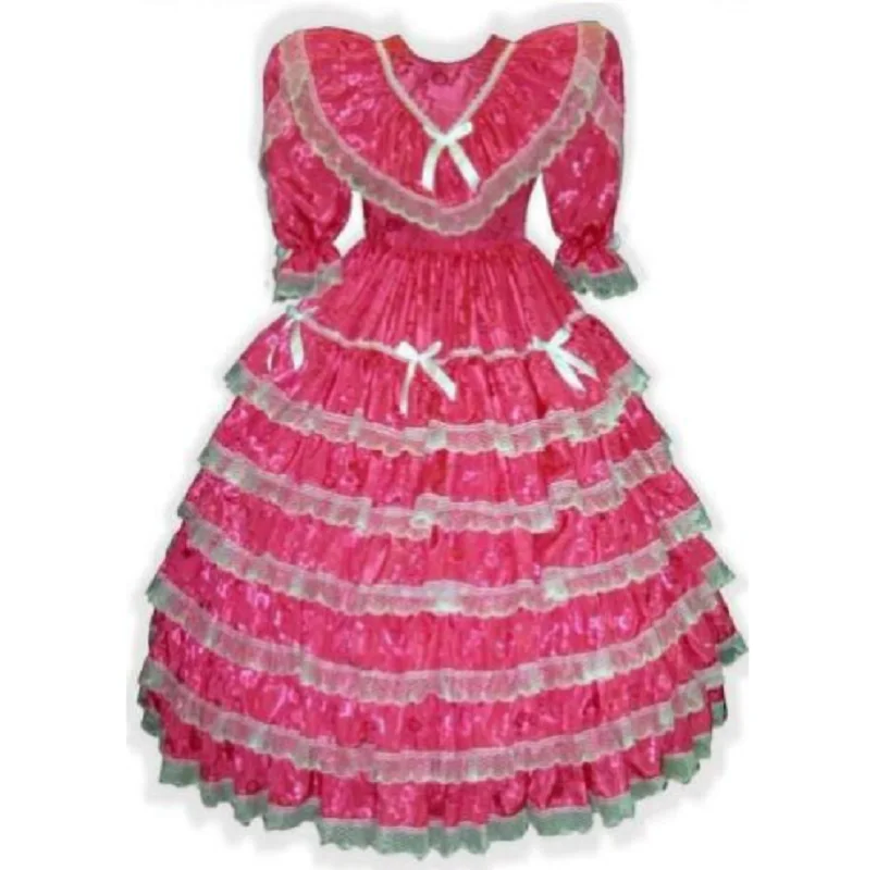 Custom Lace Satin Ruffle Dress Pink Adult sissy long dress