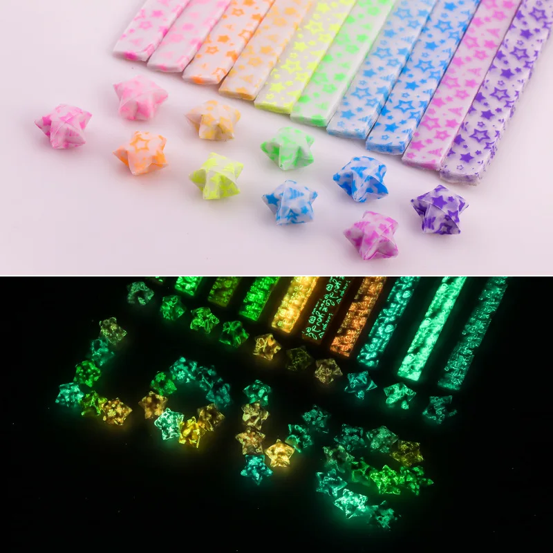 70pcs Luminous origami paper square scrapbook paper single-sided printing card paper gift wrapping material night glow