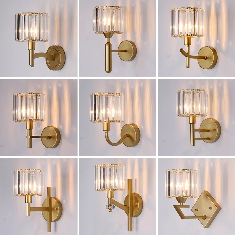 

Nordic Crystal Wall Lamps Living Room LED Light Bedroom Bedside Lamp E14 AC85-265V TV Background wall Light Indoor Wandlamp