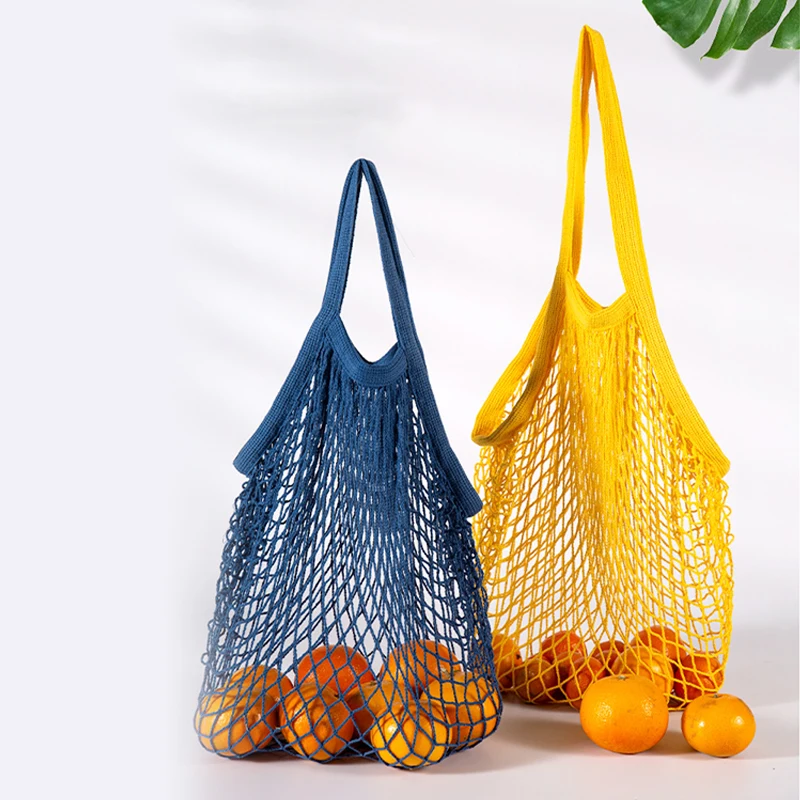 Portable Reusable Grocery Bags for Fruit Vegetable Bag Cotton Mesh String Organizer Handbag Short/Long Handle Net Shopping Bags