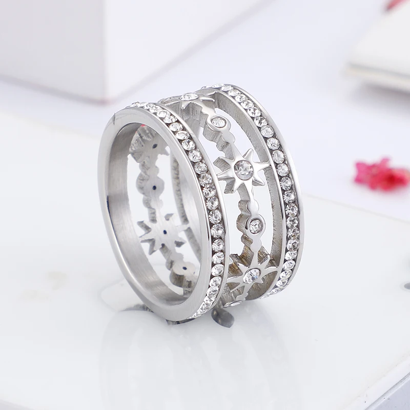 Dicotico Gold Color Stainless Steel Rings For Women Cubic Zirconia Wedding Bands Anillos Mujer Femme Jewelry Party Gift