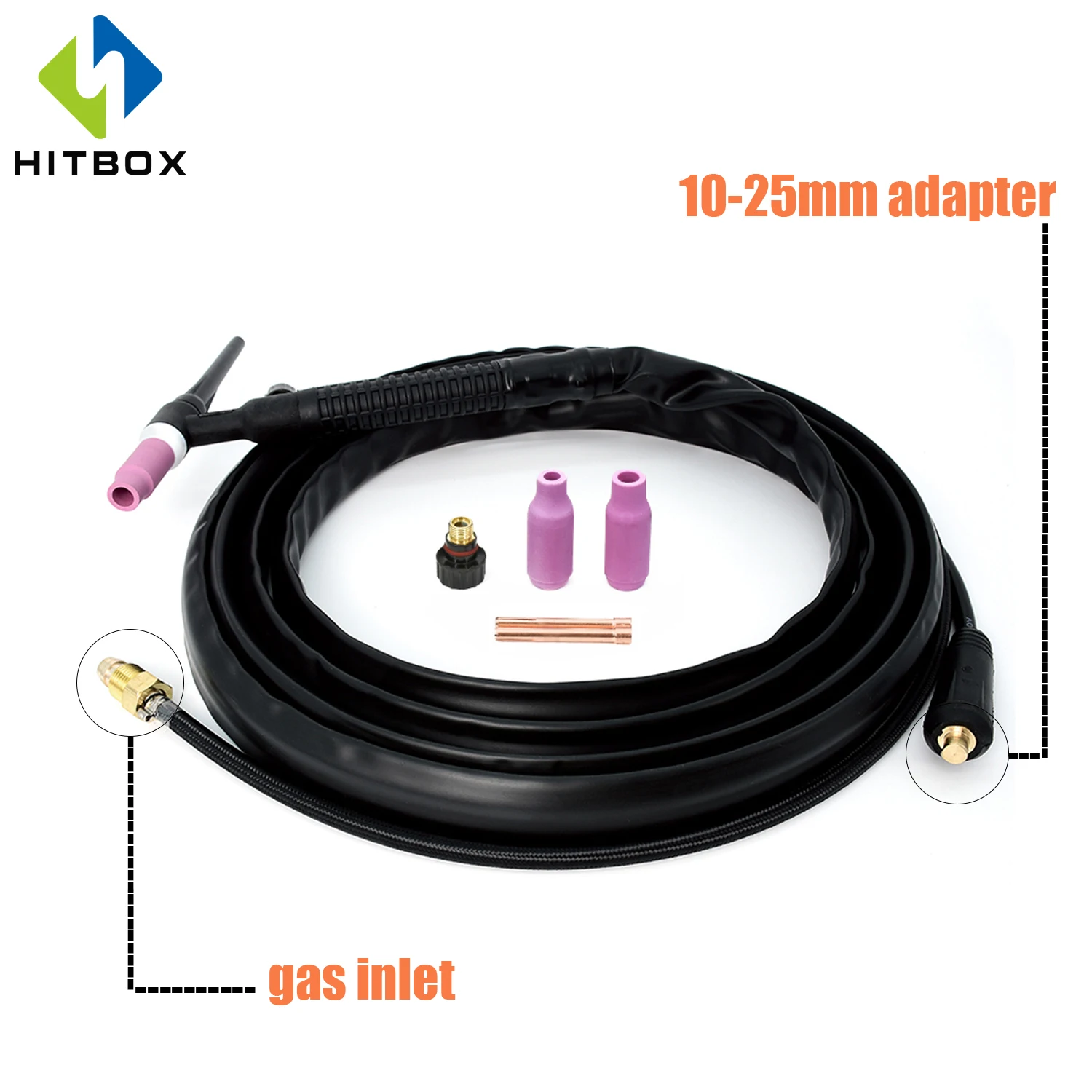 HITBOX TIG Gas Burner Welding Torch WP17V 13ft 4M 10-25mm Adapter 140A 150-Amp Air Cooled SR-17V Argon Gun Tools