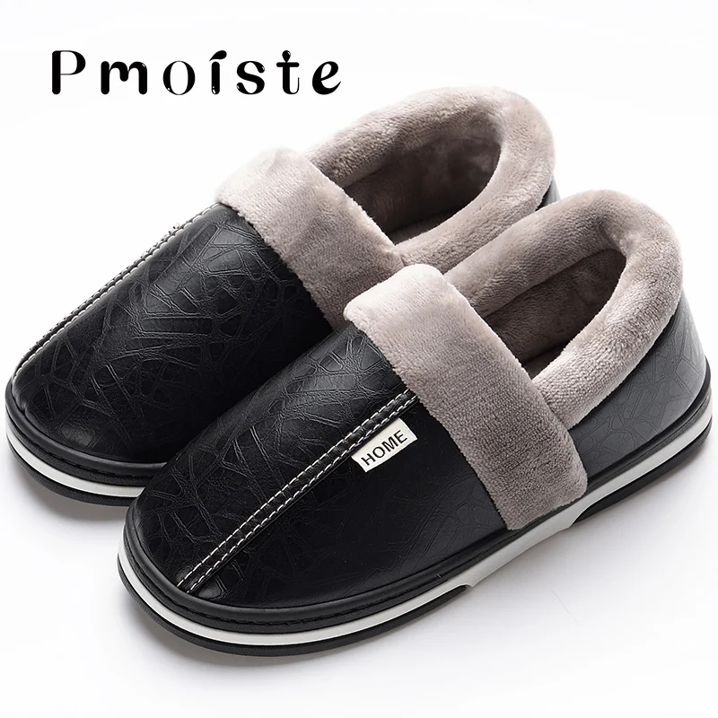 Zapatillas de casa de espuma viscoelástica para hombre, pantuflas de interior con piel para adultos, de cuero, 50-51 talla grande, Invierno