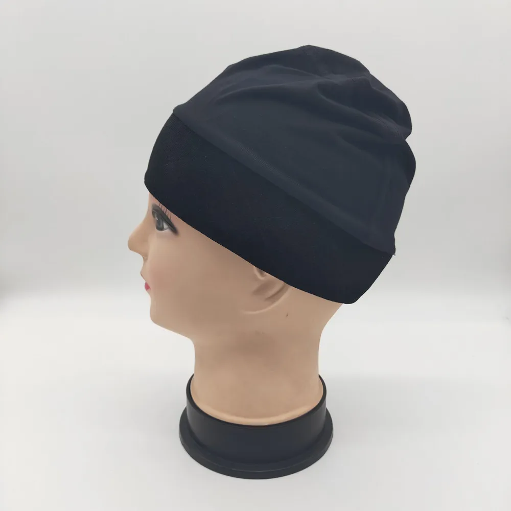 Gorra de pinza de Peluca de color negro con diadema de terciopelo alrededor, gorras de peluca cómodas y elásticas